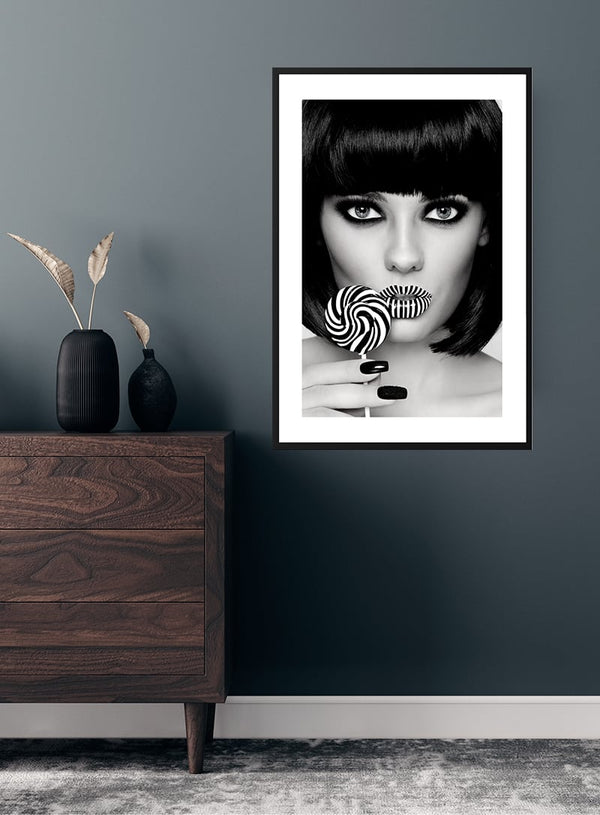 Matching lips and lollypop poster