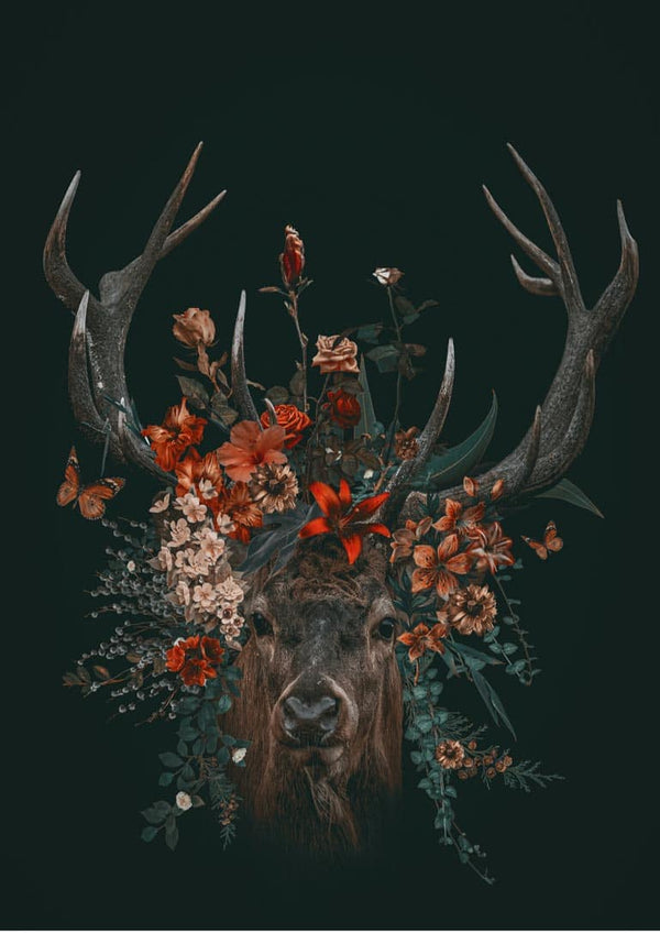 Kronhjort med blomster poster