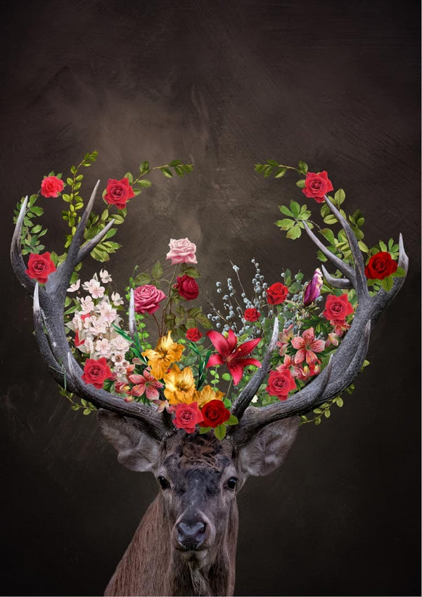 Kronhjort med blomster 2 poster
