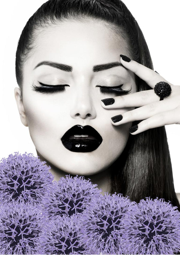 Black lips purple flowers poster