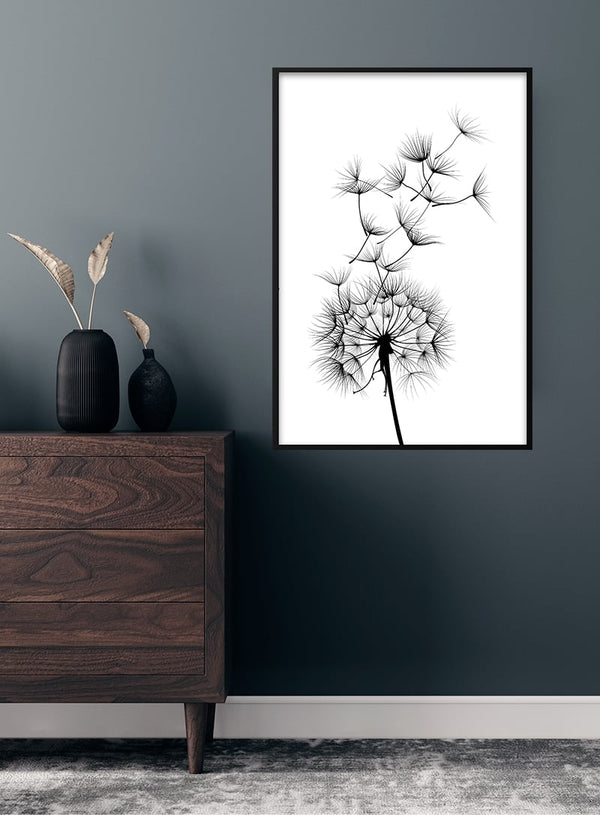 Black dandelion flower poster