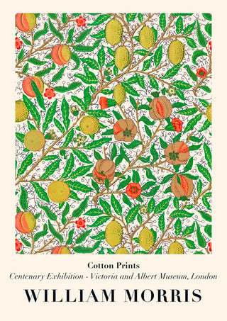 Art print of William Morris's "Lemons" design with colorful lemons, leaves, and flowers on a white background.