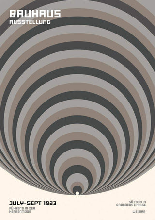 Abstract poster with concentric grey circles and Bauhaus-style text, titled "Bauhaus Big Circles Grey Plakat."