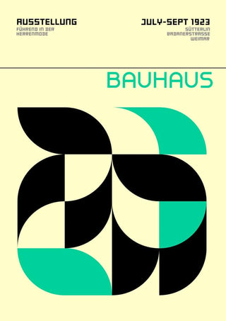 Bauhaus Green Weimar Ausstellung Plakat, abstract geometric shapes with Bauhaus text and 1923 exhibition details.