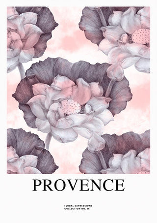 Artistic illustration of blooming lotus flowers in soft pink and purple tones with the word "PROVENCE" below.