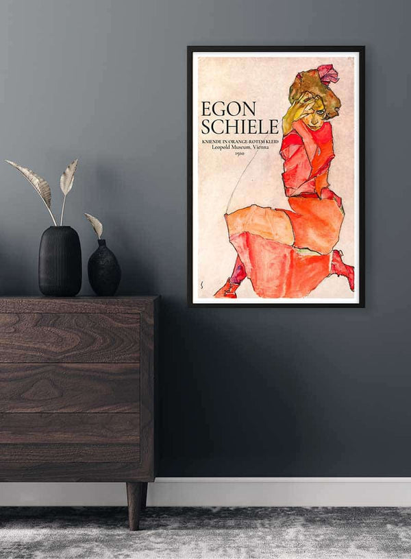Egon Schiele - Kniende in orange-rotem Kleid, 1910 Poster