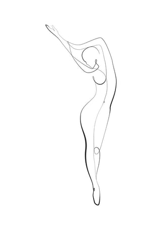 Minimalist line art of an elegant woman posing gracefully on a white background.