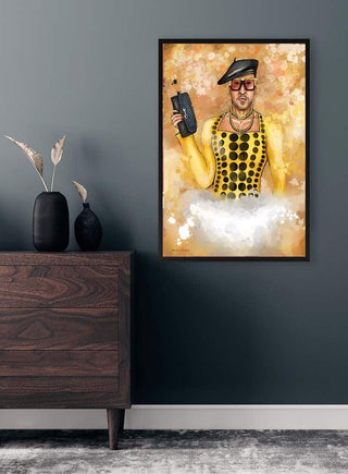 Framed "I would die for You" by Martina Karlsson displayed on a dark wall above a wooden dresser.