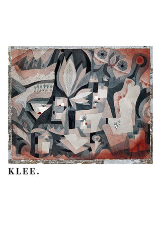 Abstract geometric garden artwork with muted tones, titled "Dry Cooler Garden 1921" by Paul Klee.