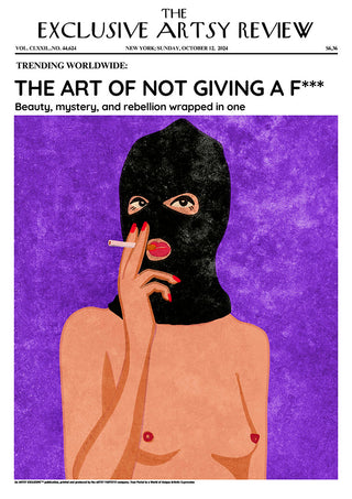 Artsy Edition cover: masked figure with red lips smoking, embodying boldness and nonconformity.