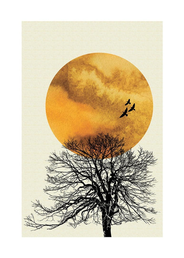 Sunrise birds and a tree poster