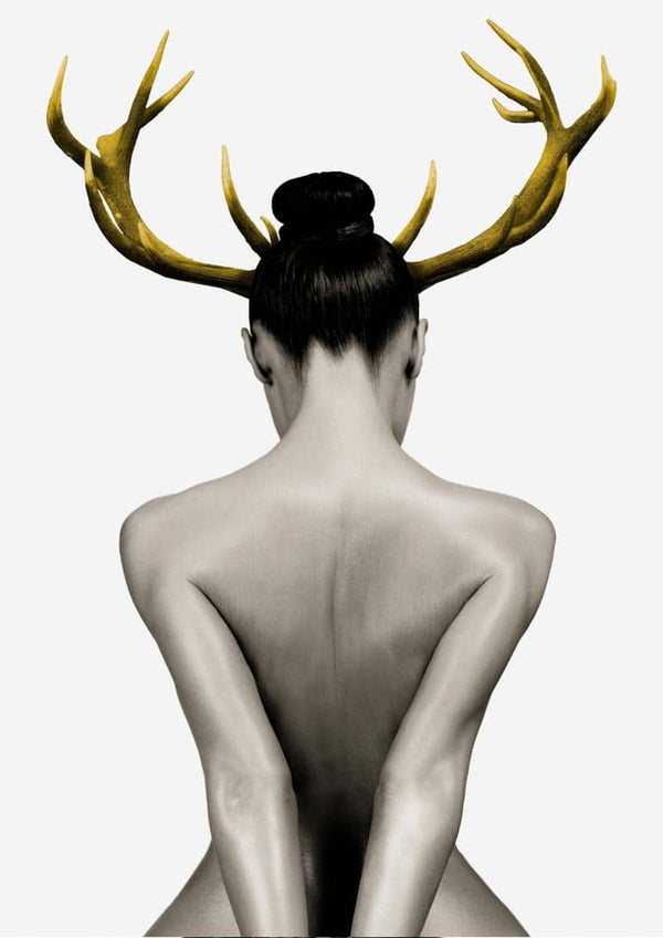 Naked woman with antlers poster