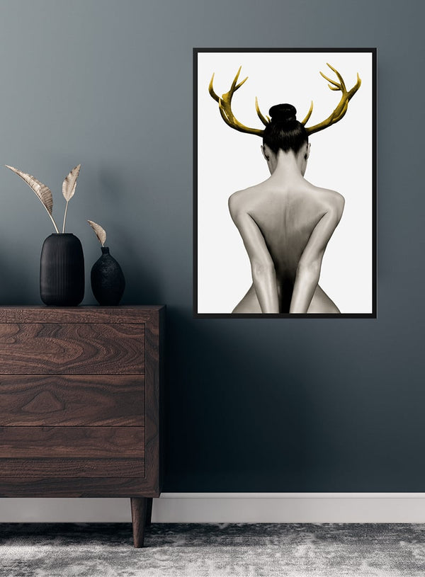 Naked woman with antlers poster