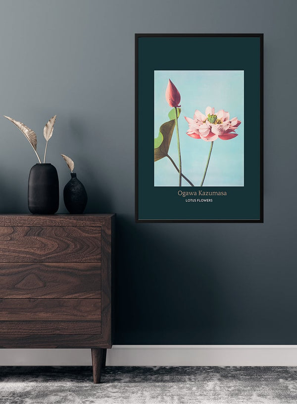 Lotusblumen von Ogawa Kazumasa, japanisches Kunstposter