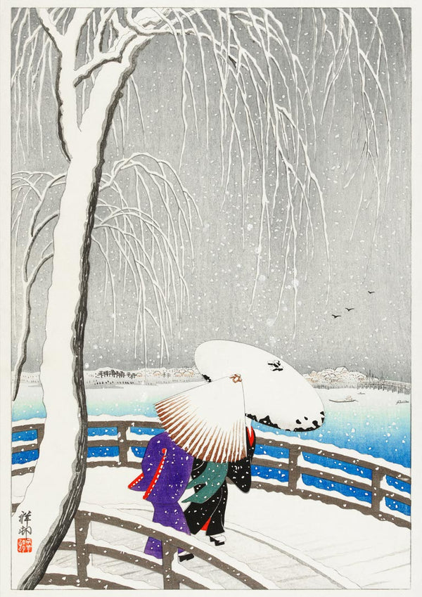 Zwei Frauen im Schnee - Yanagi-Brücke