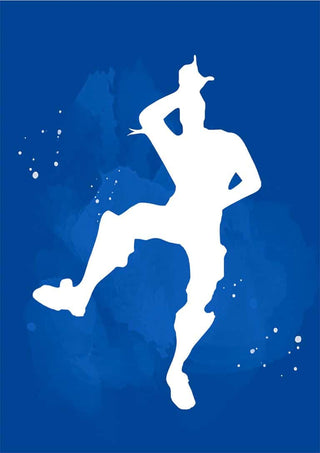 Silhouette of a character doing a Fortnite dance on a blue background, featured on the No 01 Gamer poster.