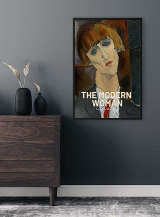 Framed print of "Madame Kisling" by Amedeo Modigliani, 1917, displayed on a modern interior wall.