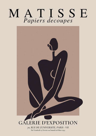 Abstract illustration of a seated Black woman in Matisse-inspired cutout style on a beige background.