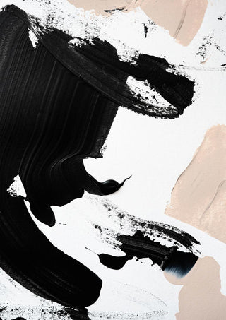 Abstract art with bold black brushstrokes and soft nude tones on a white background, by Anastasia Sawall.