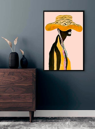 Framed "Crazy And Tomorrow" by David Wolf on a gray wall above a wooden dresser in a modern room.
