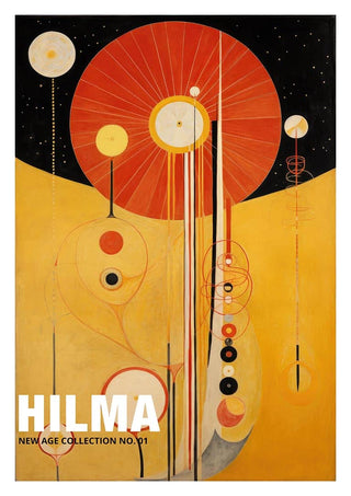 Abstract artwork with geometric shapes in red, yellow, and black for Hilma No 1 - Tara Green product page.