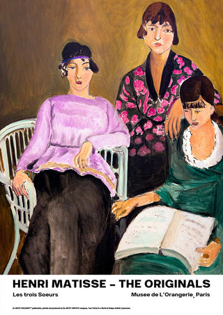 Painting of three women, one seated reading, featured on Les Trois Soeurs - Henri Matisse product page.