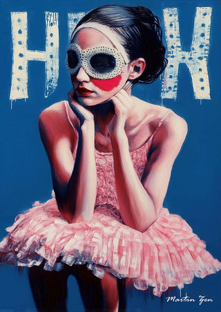Ballet dancer in a pink tutu and white mask sits pensively, with "HooK" and Martin Zen's signature visible.