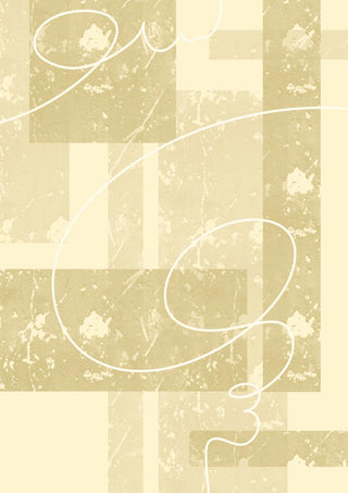 Abstract beige artwork titled "Fragment Path I - Yuli" with geometric shapes and white swirling lines.