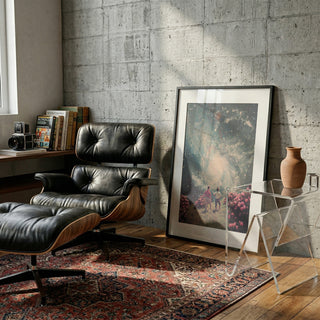 There Will Be Light In the End - Frank Moth art print leaning on wall in cozy, modern living space.