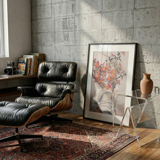 Roots Bright by Frank Moth framed and displayed in a modern living room with lounge chair and decor.
