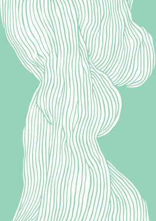 Abstract fiber pattern artwork for Fibers No 1 product page, featuring flowing white lines on a teal background.