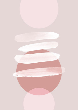 Abstract minimalist artwork with soft pink and beige brush strokes overlaid on large, subtle circles.