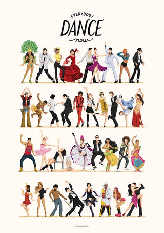 Poster for Everybody Dance Now by Nour Tohme featuring diverse dancers in colorful costumes and dynamic poses.