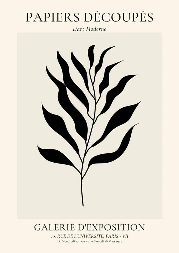 French Art inspired black leaf poster