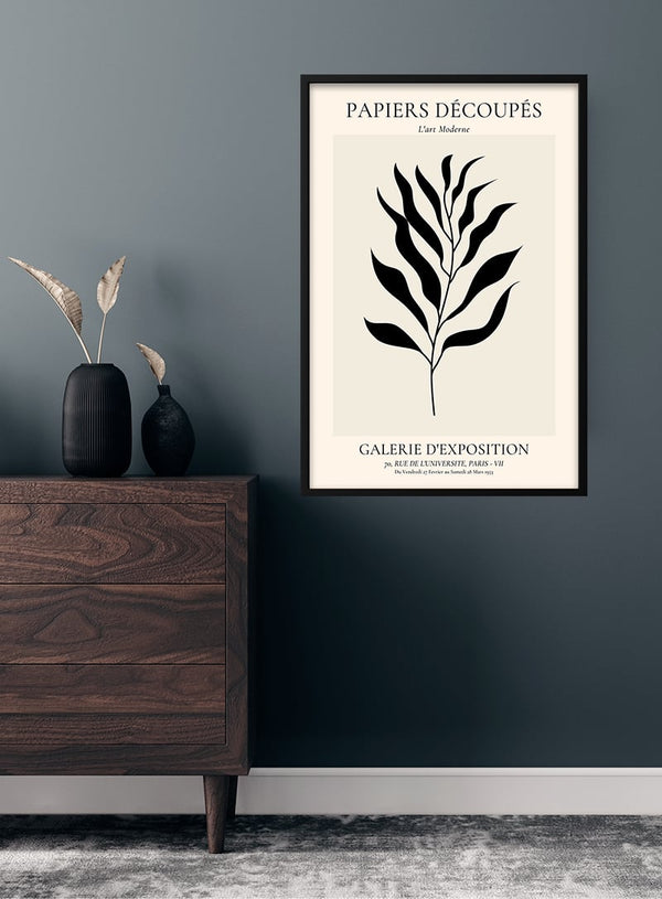 French Art inspired black leaf poster