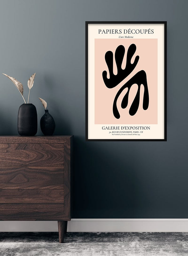 French Art Inspired black coral on pink poster